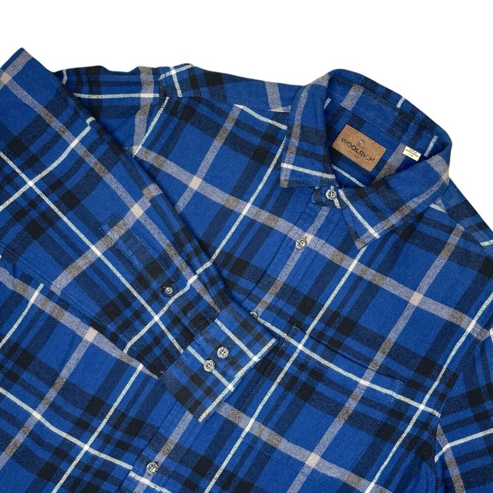 Woolrich Men’s Flannel Shirt Size L Blue Plaid Button Up Outdoor‎ Workwear